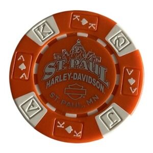 HARLEY DAVIDSON SAINT PAUL MN‎ MINNESOTA DEALER CASINO POKER CHIP ORANGE WHITE